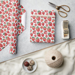 Modern White & Red Strawberry Geschenkpapier