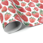 Modern White & Red Strawberry Geschenkpapier (Rolleneckpunkt)