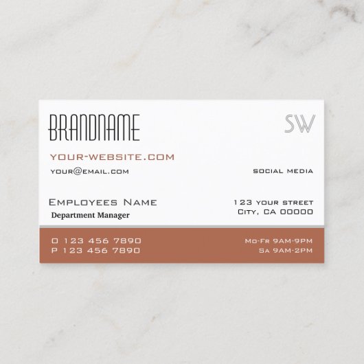 Modern White Reddish Brown einfach mit Monogram Visitenkarte (Rückseite)