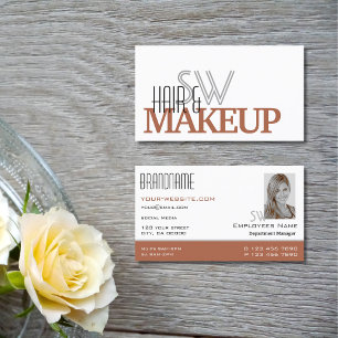 Modern White Reddish Brown mit Monogramm und Foto Visitenkarte