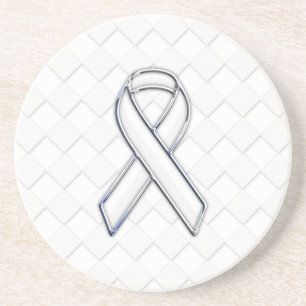 Modern White Ribbon Awareness on Schachbretts Prin Getränkeuntersetzer