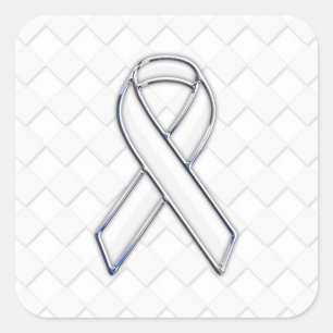 Modern White Ribbon Awareness on Schachbretts Prin Quadratischer Aufkleber