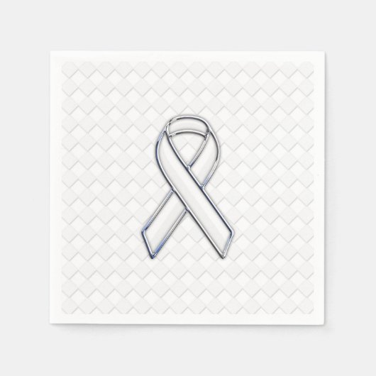 Modern White Ribbon Awareness on Schachbretts Prin Serviette (Vorderseite)