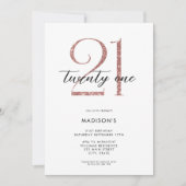 Modern White Rose Gold Elegant 21. Geburtstag Einladung (Vorderseite)
