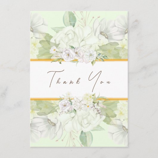 Modern White Rose Green Floral Danke Karte (Vorderseite)