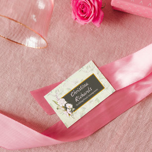 Modern White Rose Green Floral Logo Business Card Visitenkarte