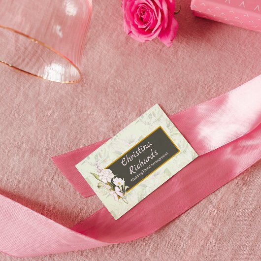 Modern White Rose Green Floral Logo Business Card Visitenkarte