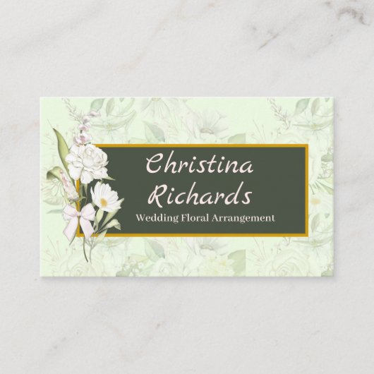 Modern White Rose Green Floral Logo Business Card Visitenkarte (Vorderseite)