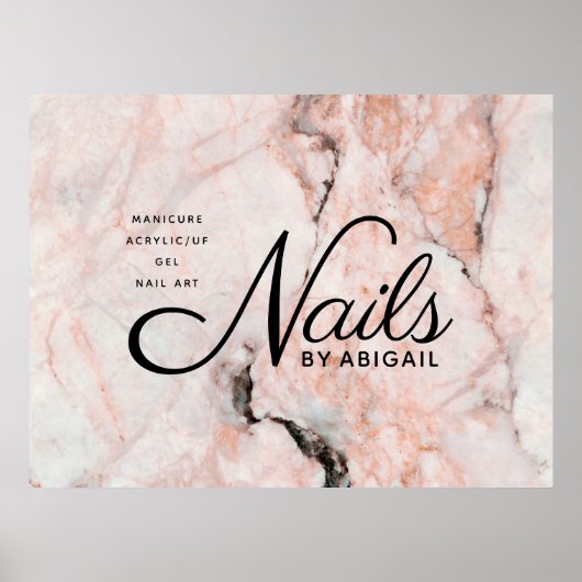 Modern White Rose Marmor Gold Nails nach "Name" Poster (Vorne)