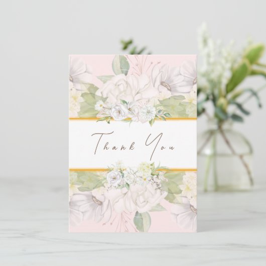 Modern White Rose Pink Floral Danke Karte (Stehend Vorderseite)