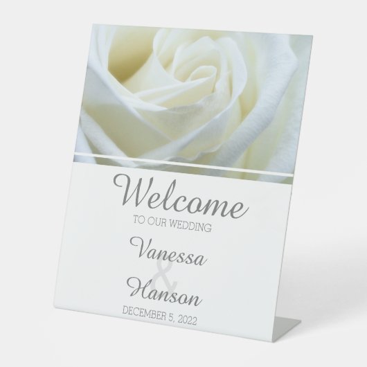Modern White Rose Wedding Pedestal Sign Sockelschild (Vorderseite)