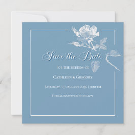 Modern White Roses Dusty Blue Floral Wedding  Save The Date