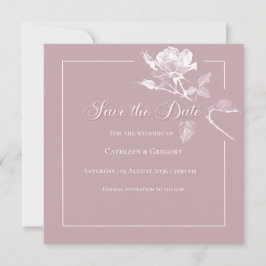 Modern White Roses Dusty Pink Floral Wedding Save The Date