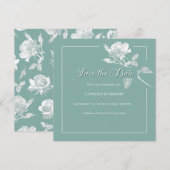 Modern White Roses Sage Green Floral Wedding Save The Date (Vorne/Hinten)