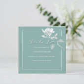 Modern White Roses Sage Green Floral Wedding Save The Date (Stehend Vorderseite)
