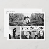 Modern White Save the Date Collage Postcard Ankündigungspostkarte (Vorne/Hinten)