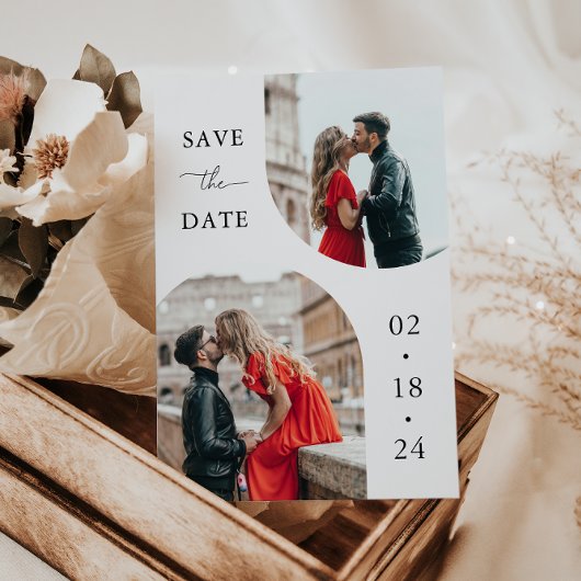 Modern White Script 2 Foto Wedding Save The Date