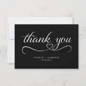 Modern White Script Black Romantic Wedding Dankeskarte (Vorderseite)