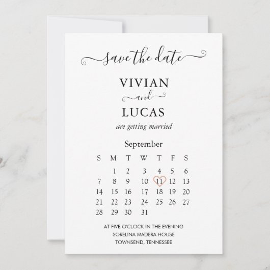 Modern White Script Calendar Save the Date Einladung (Vorderseite)