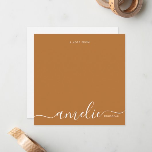 Modern White Script Calligraphy Monogram Copper Mitteilungskarte (Vorderseite/Rückseite Beispiel)