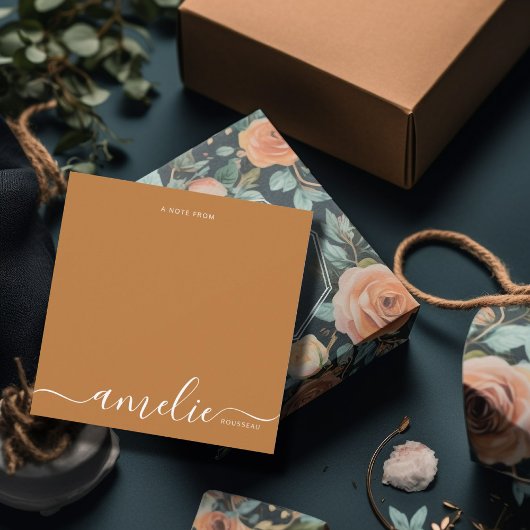 Modern White Script Calligraphy Monogram Copper Mitteilungskarte