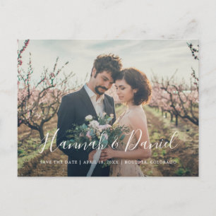 Modern White Script Foto Custom Save the Date Einladungspostkarte