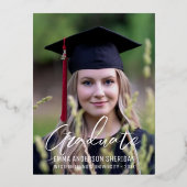 Modern White Script Foto Foil Einladung (Vorderseite)