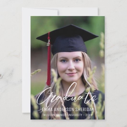 Modern White Script Foto Foil Einladung (Vorderseite)