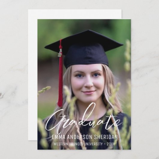 Modern White Script Foto Foil Einladung (Vorne/Hinten)