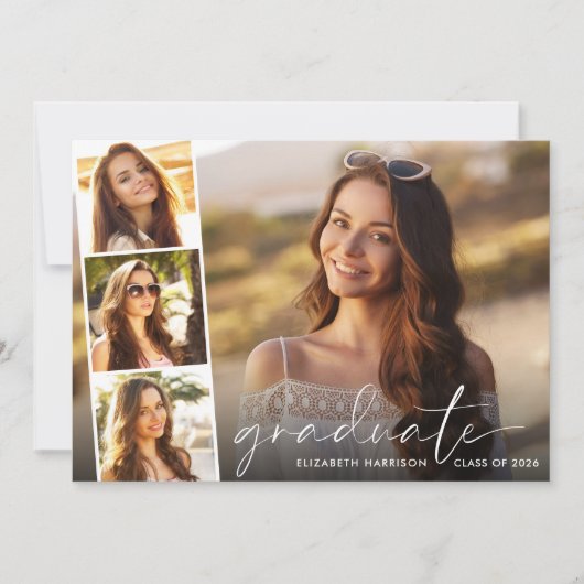 Modern White Script Foto Overlay Abschluss Ankündigung (Vorderseite)