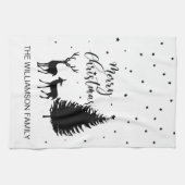 Modern White Script "Frohe Weihnachten" und Deer K Geschirrtuch (Horizontal)