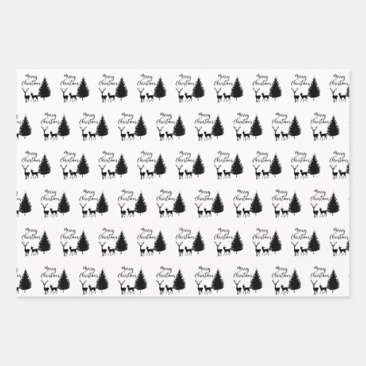 Modern White Script "Frohe Weihnachten" und "Hirsc Geschenkpapier Set (Vorderseite 2)