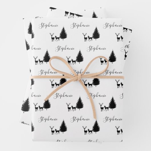 Modern White Script "Frohe Weihnachten" und "Hirsc Geschenkpapier Set (Beispiel)