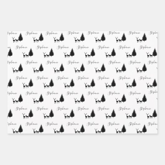 Modern White Script "Frohe Weihnachten" und "Hirsc Geschenkpapier Set (Vorderseite)