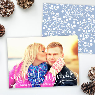 Modern White Script Frohe Weihnachts Foto Overlay Feiertagskarte