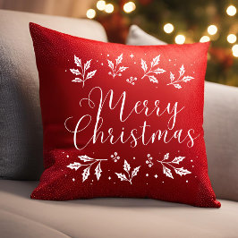 Modern White Script Frohe Weihnachtsbaumkissen Kissen