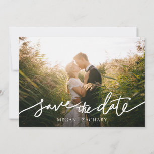 Modern White Script Full Foto Save the Date