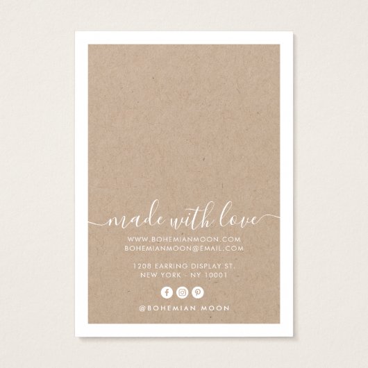 Modern White Script Kraftseil Ohrring Display Kart (Rückseite)