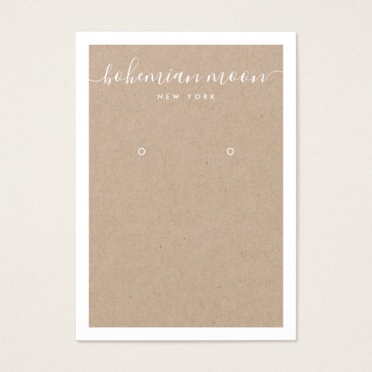 Modern White Script Kraftseil Ohrring Display Kart (Vorderseite)