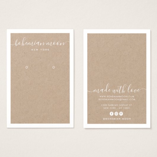 Modern White Script Kraftseil Ohrring Display Kart (Vorne & Hinten)