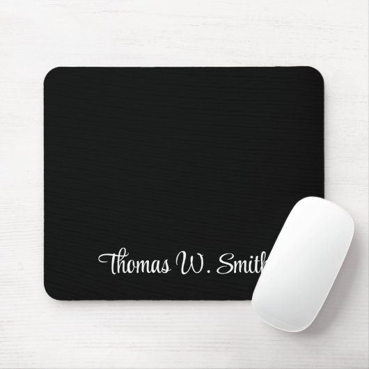 Modern White Script Monogram Black Mousepad (Mit Mouse)