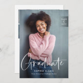 Modern White Script Overlay 4 Foto Abschluss Ankündigung (Vorne/Hinten)