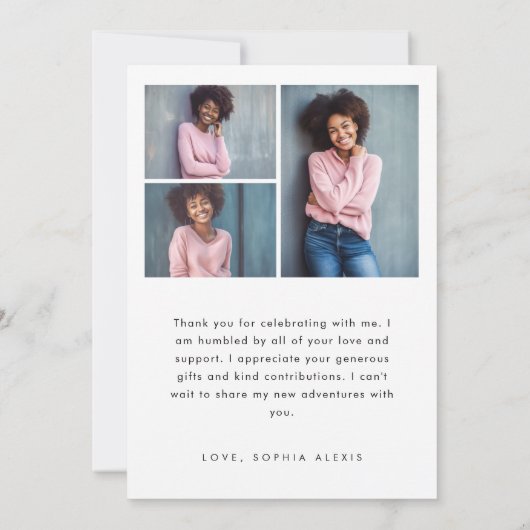 Modern White Script Overlay 4 Foto Abschluss Dankeskarte (Rückseite)
