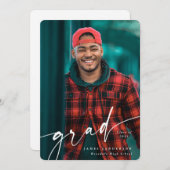 Modern White Script Overlay Zwei-Foto-Abschluss Ankündigung (Vorne/Hinten)