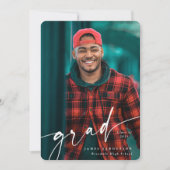 Modern White Script Overlay Zwei-Foto-Abschluss Ankündigung (Vorderseite)