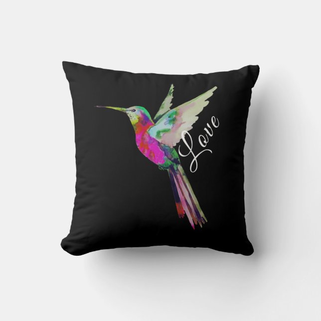 Modern White Script Peace Colorful Hummingbird Kissen (Vorderseite)