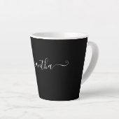 Modern White Script Typografy Name on Black Milchtasse (Rechte Ecke)