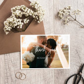 Modern White Script Wedding Foto Kleines Danke