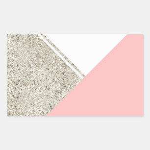 Modern White Silver Glitzer Pink Dreieck Rechteckiger Aufkleber