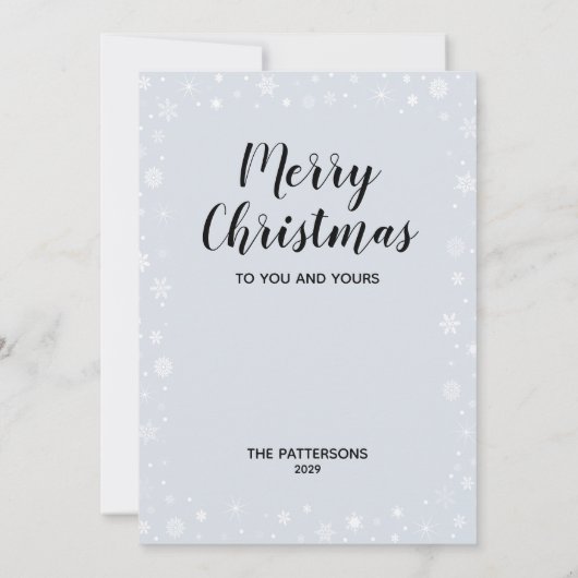 Modern White Snowflake Foto Frohe Weihnachten (Rückseite)